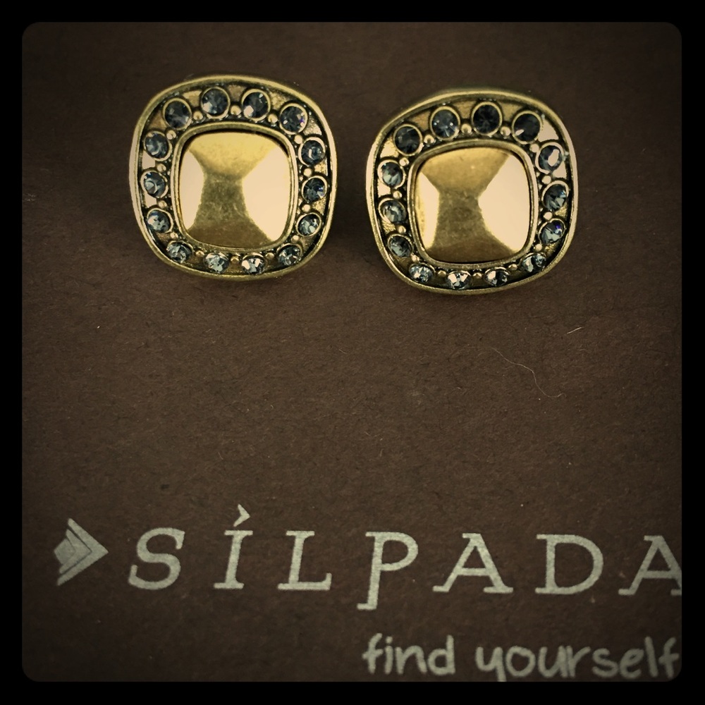 Silpada brass & Swarovski crystal stud earrings